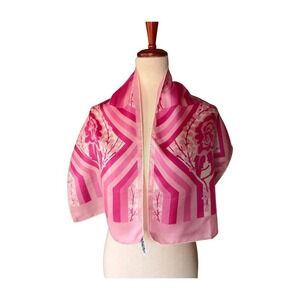Vintage Pink Floral Geometric Silk Scarf Made in Japan RN 24253 Retro Wrap